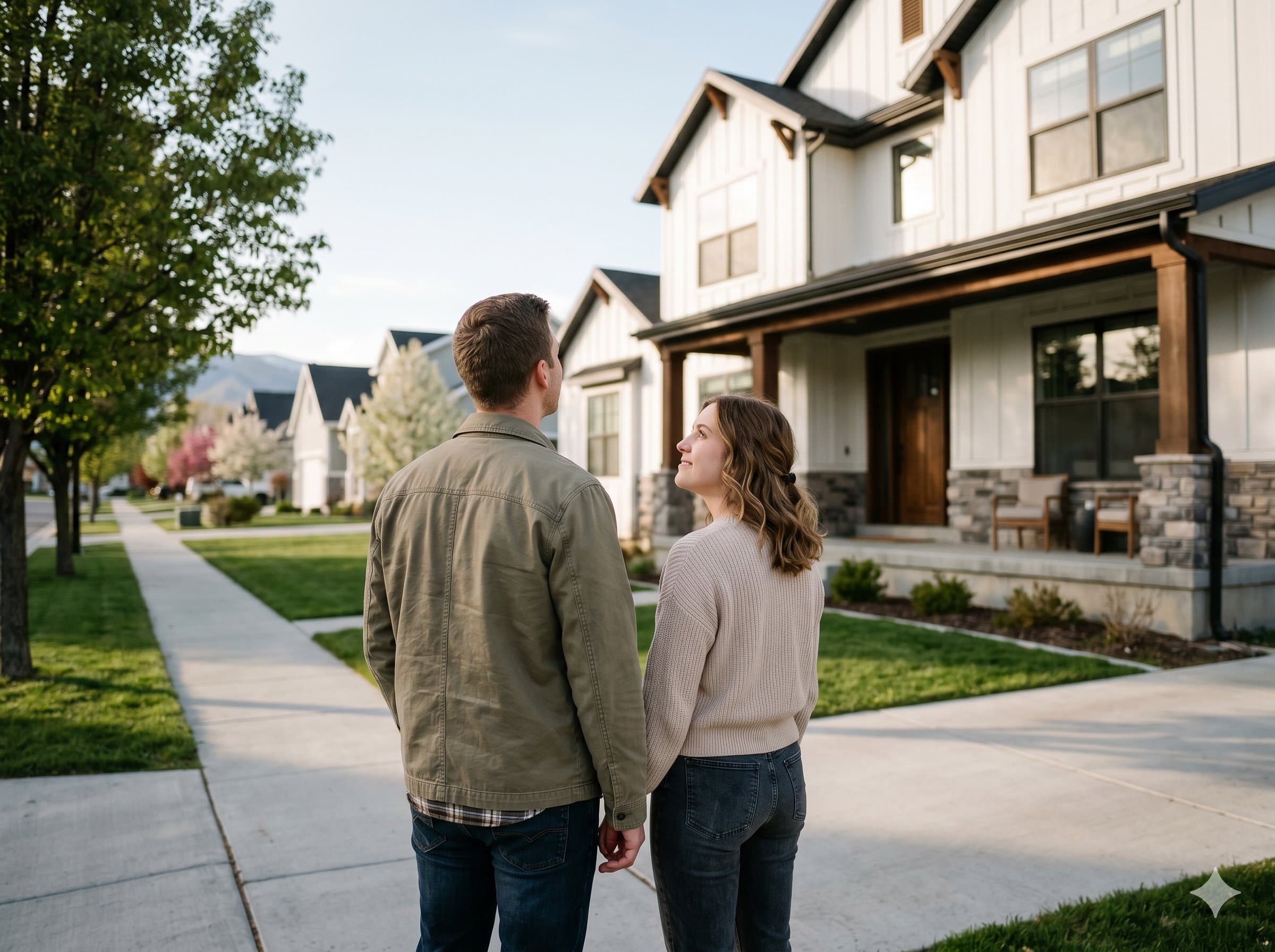 A couple standing outside a Utah home